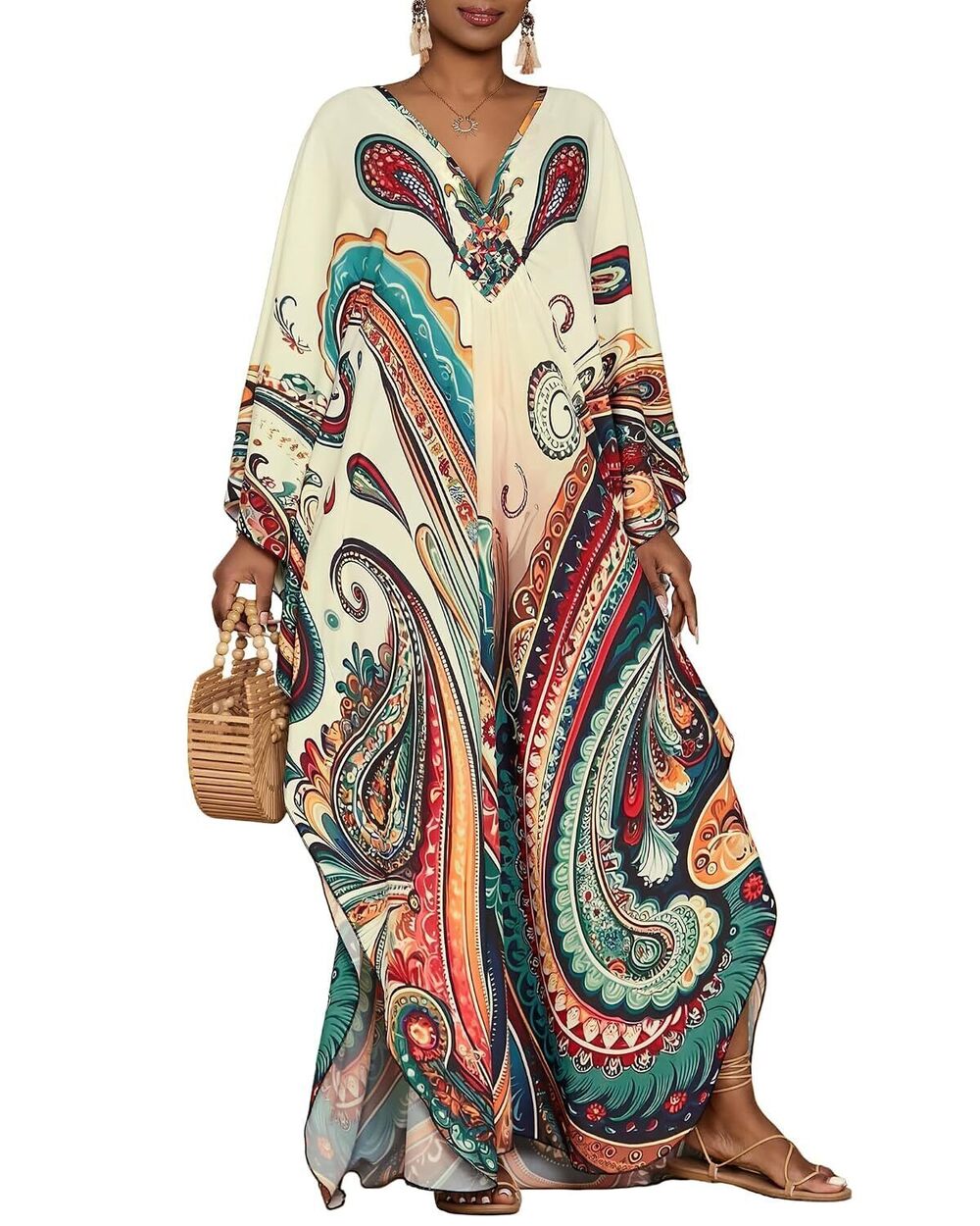 Moo Moos for Women Batwing Sleeve Kaftan Dresses with Pockets